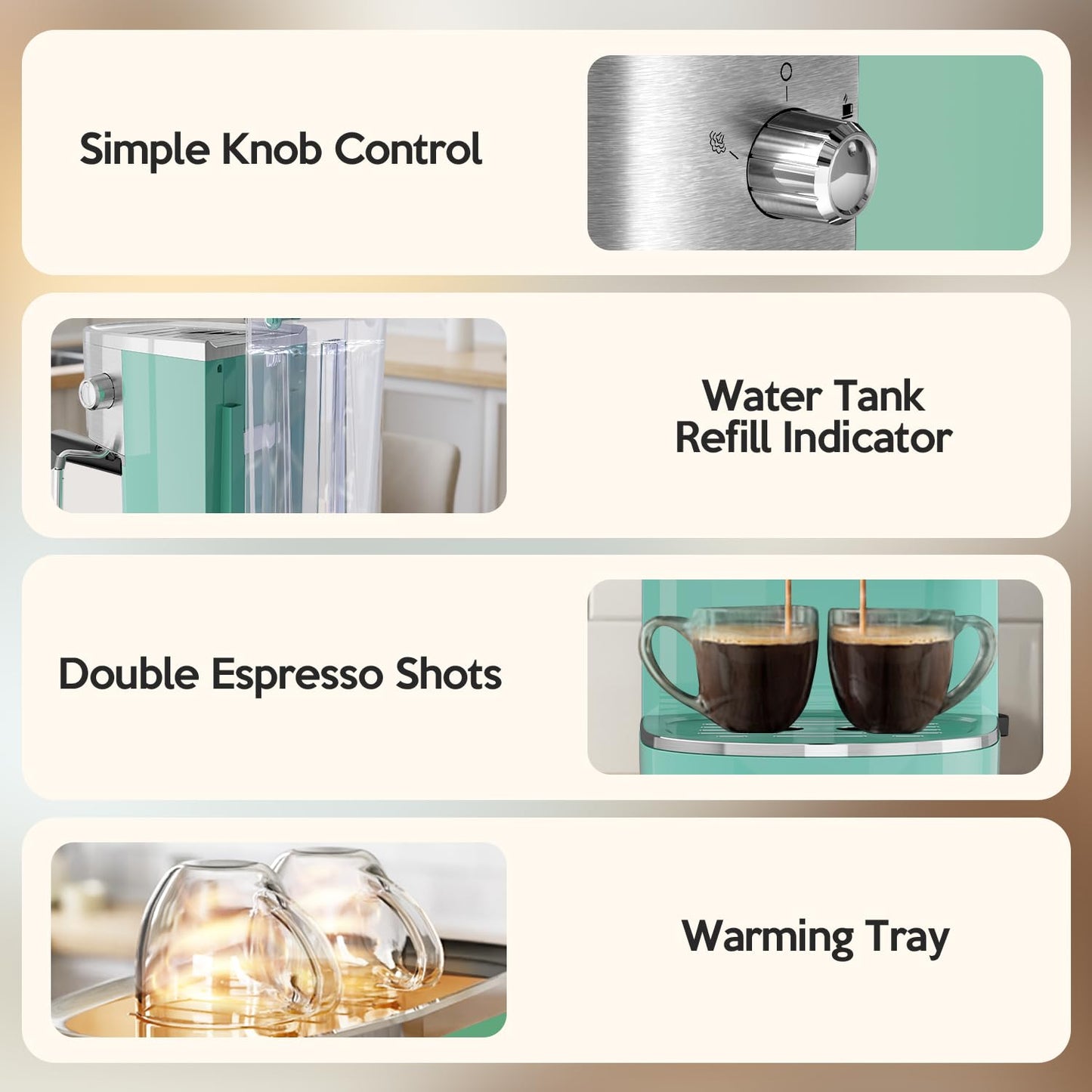 20 Bar Espresso Machine Semi-Automatic, Professional Coffee Maker with Milk Frother Steam Wand & 45OZ Removable Water Tank, Home Barista System for Cappuccino, Latte, Americano-Stainless Steel-Green