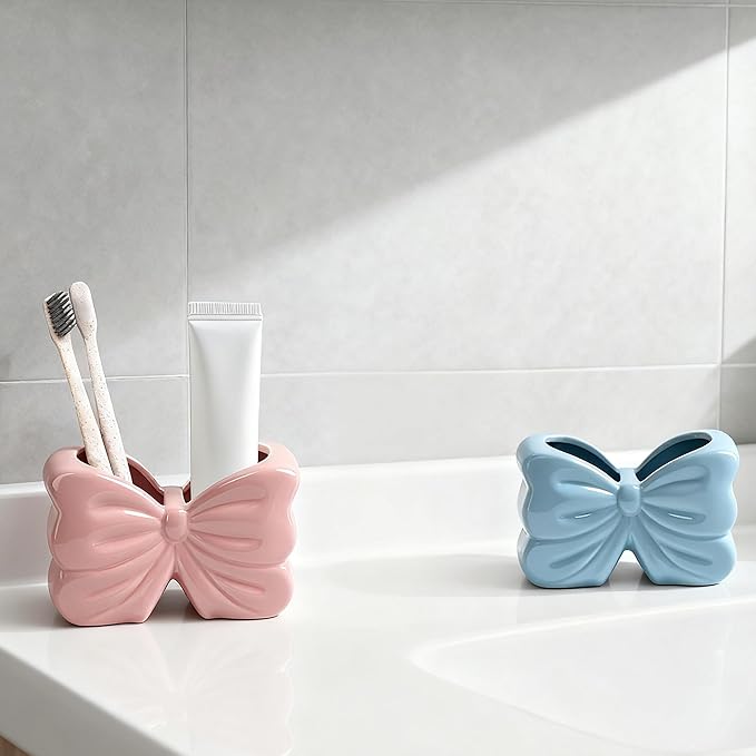Bow Toothbrush Holder, 2-Slot Toothbrush and Toothpaste Holder Cute Toothbrush