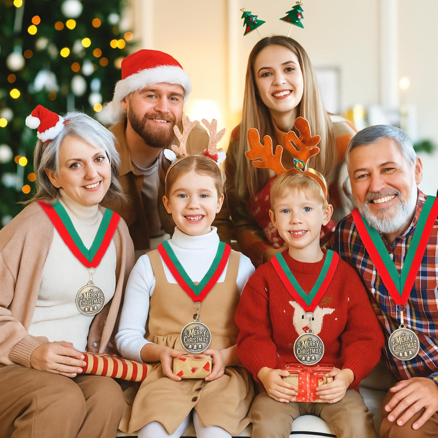 Loetere 30 Pcs/60 Pcs Christmas Medals Award Bulk 2" Gold Silver Christmas Medals Santa Run Reindeer Snowman Elf Gingerbread Man House Tree Trophy Awards for Xmas Party Ornament Favor Gift Prize