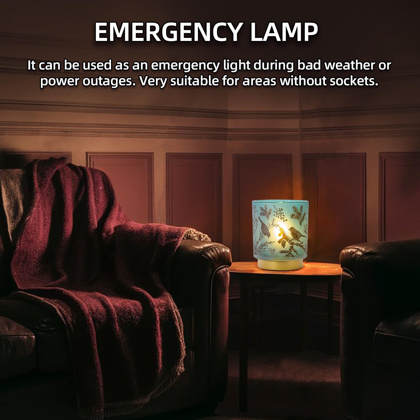 Cordless Table Lamp Timer, BIG 7'' Battery Operated Lamp, Emergency Table Lamp for Area No Plug/Hurricane, Decorative Bird Lamp for Kitchen Counter/Entryway/Bathroom/Living room/Mothers Day Gifts