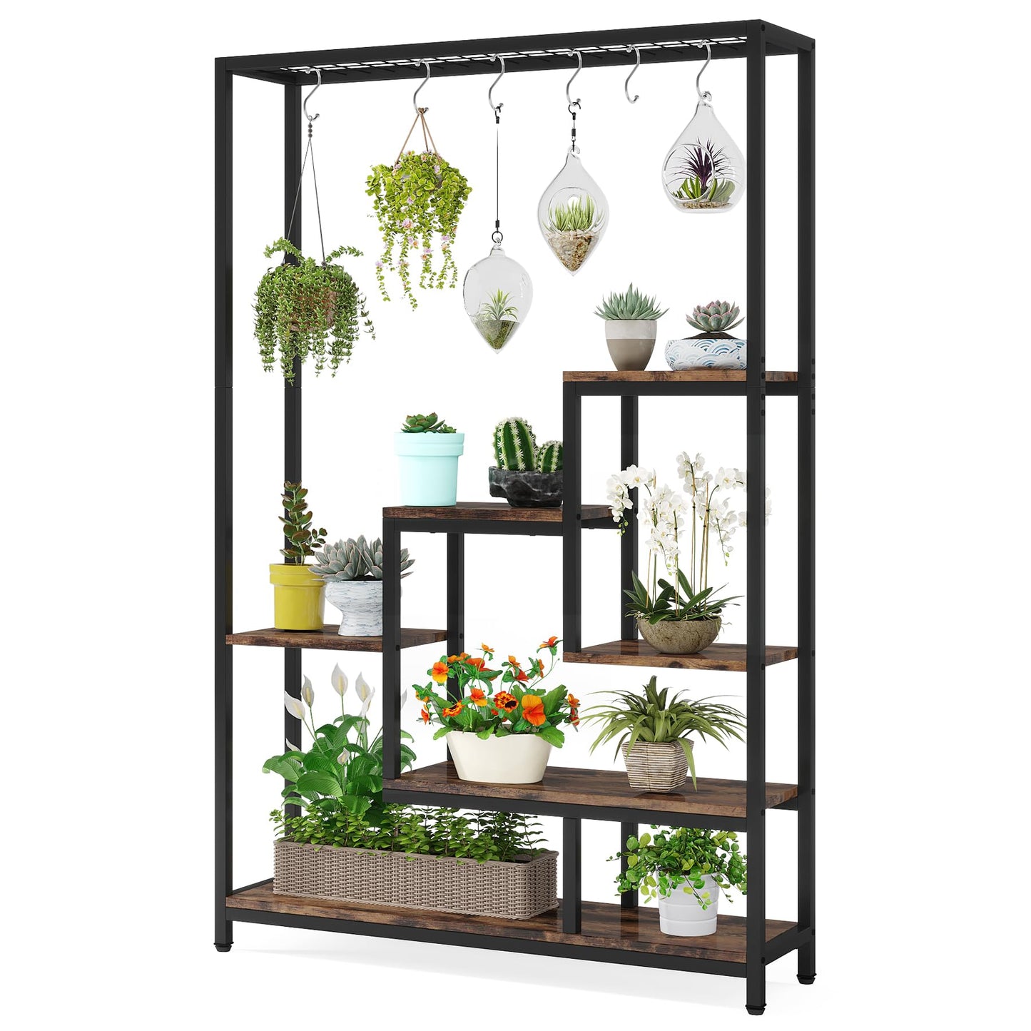 Tribesigns 5-Tier Tall Indoor Plant Stand, 70.9 inches Large Metal Plant Shelf with 6PC S Hanging Hooks, Multi-Purpose Flower Bonsai Pots Display Rack for Indoor, Garden, Balcony, Living Room