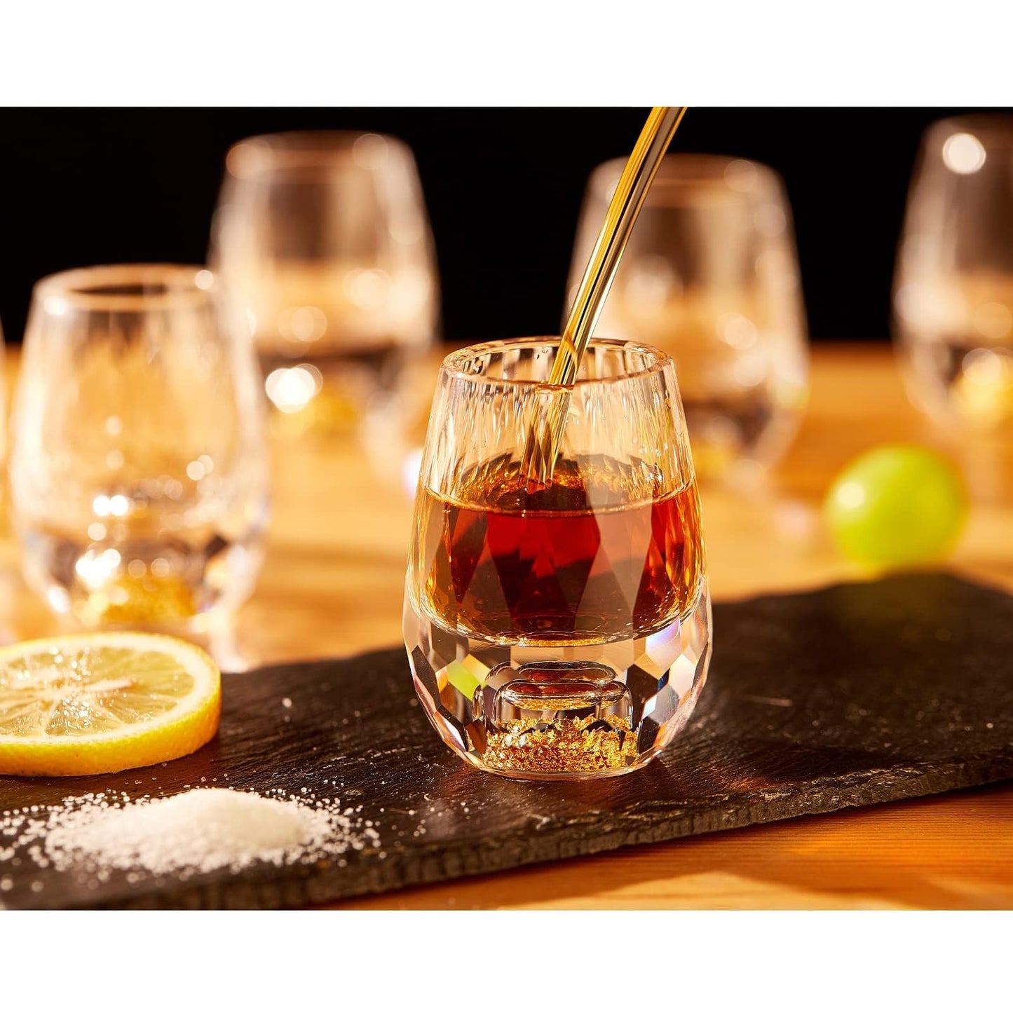 DUJUST Diamond Shot Glasses (1.5oz), Crystal Shot Glass Set Decorated with 24K Gold Leaf Flakes, Luxury & Cute Shot Cups, BPA-Free & Lead-Free, Perfect for Décor & Collection, Gift Choice - 2 pcs