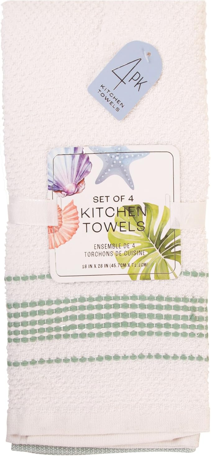 MosJos Kitchen Towels, Cotton Hand Towels White & Turquoise Mini Weaved