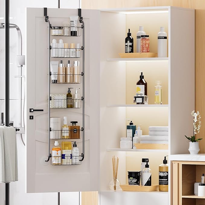 Delamu Narrow Over the Door Pantry Organizer, 6-Tier Metal Pantry Door