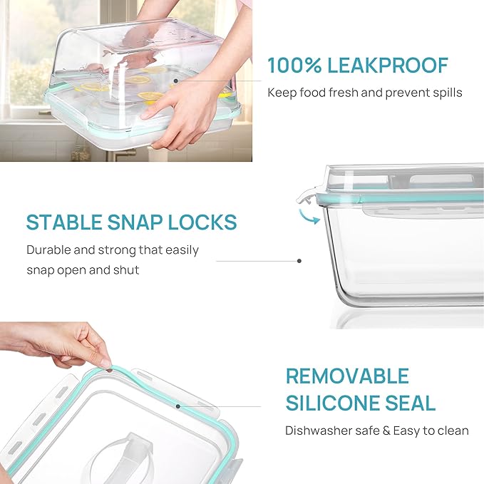 Vtopmart 220oz + 76.4oz Extra Large Glass Storage Containers Set, Meal Prep