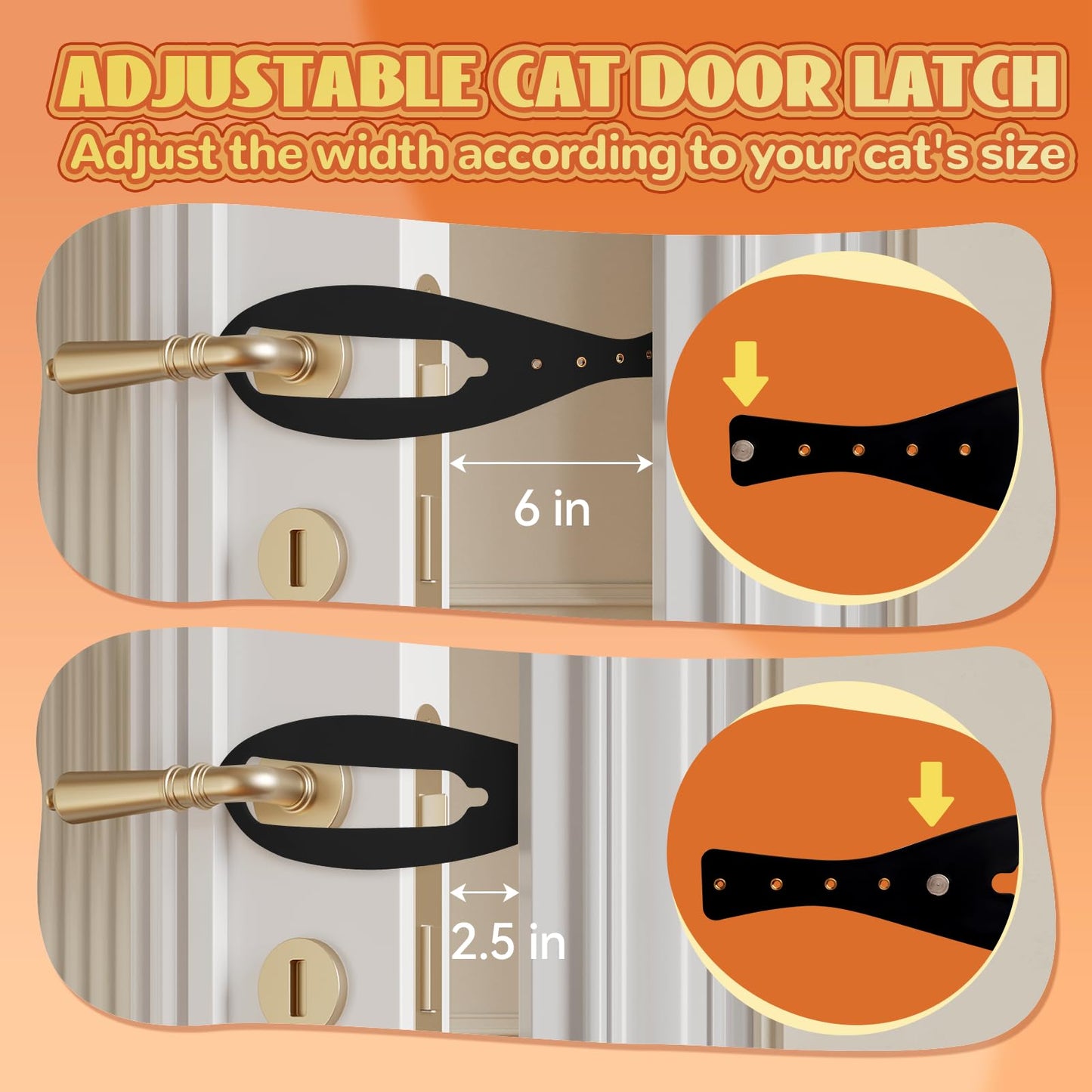 TGIOW Cat Door Latch, 1 Pcs Cat Door Stopper Pet Door Latch to Keep Dog Out of Litter Box and Food, Door Prop for Cat with 5 Adjustable Size Strap 2.5-6" Wide, No Measuring, Easy to Install, Black