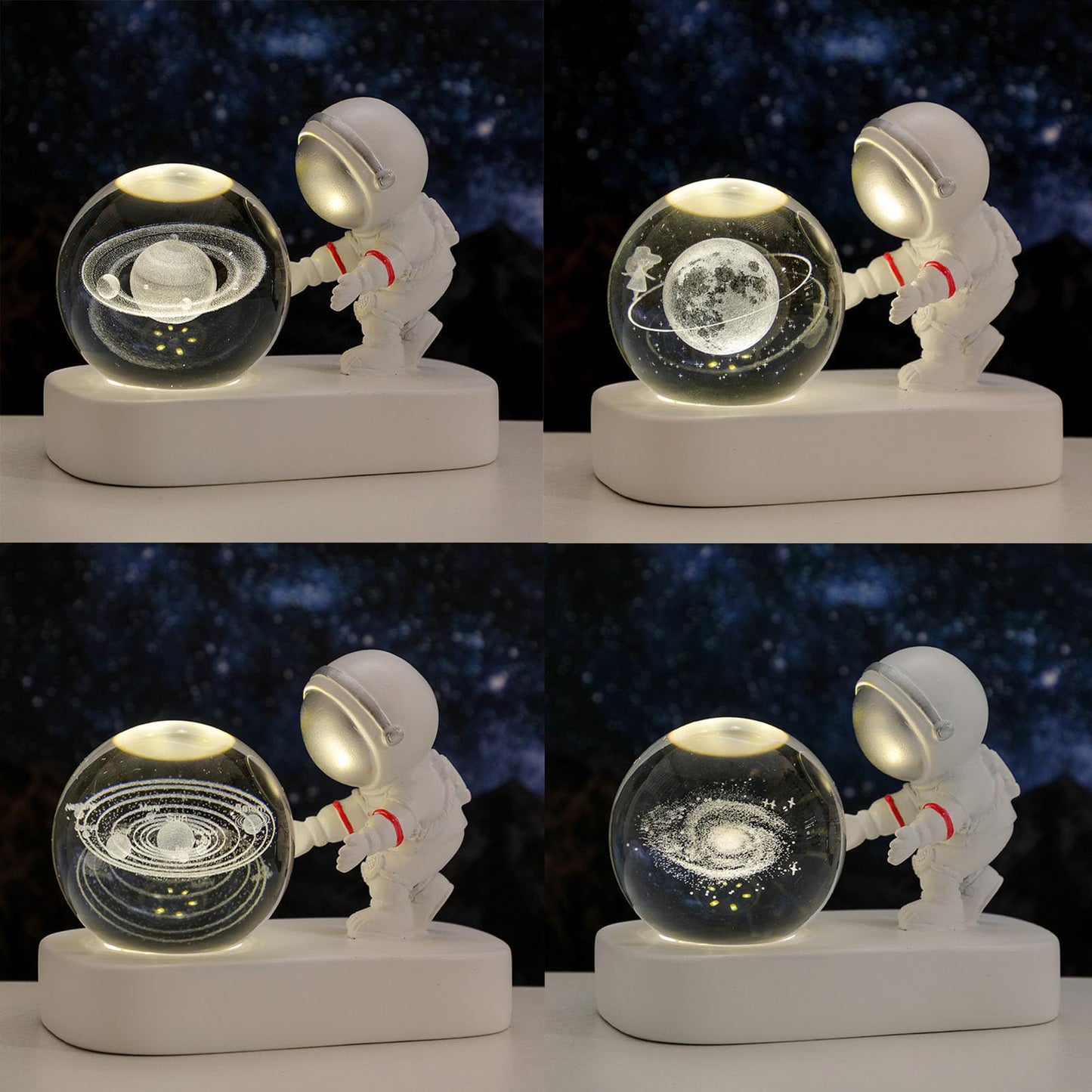 Saturno de Cristal lampara de Saturno 2.4inch(60mm) Astronauts Night Light 3D Laser Engraved Quartz Glass Ball Home Decor Crafts (the Moon)