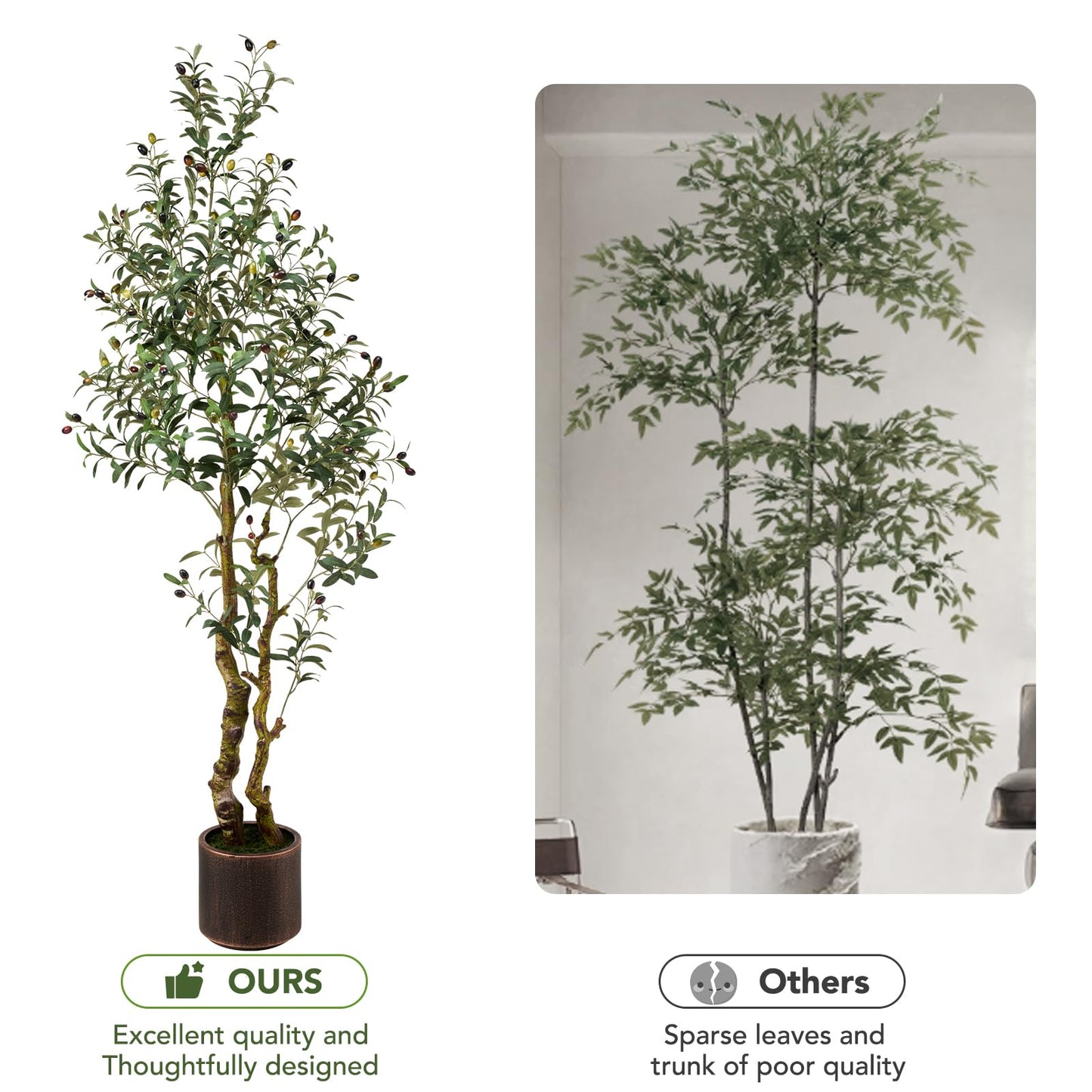 6FT Realistic Artificial Olive Tree with Fruits & Leaves-Premium Faux Tree for Modern Home, Living Room, Office Decor, Luxury Indoor Plants for Leather Sofa & Wood Furniture