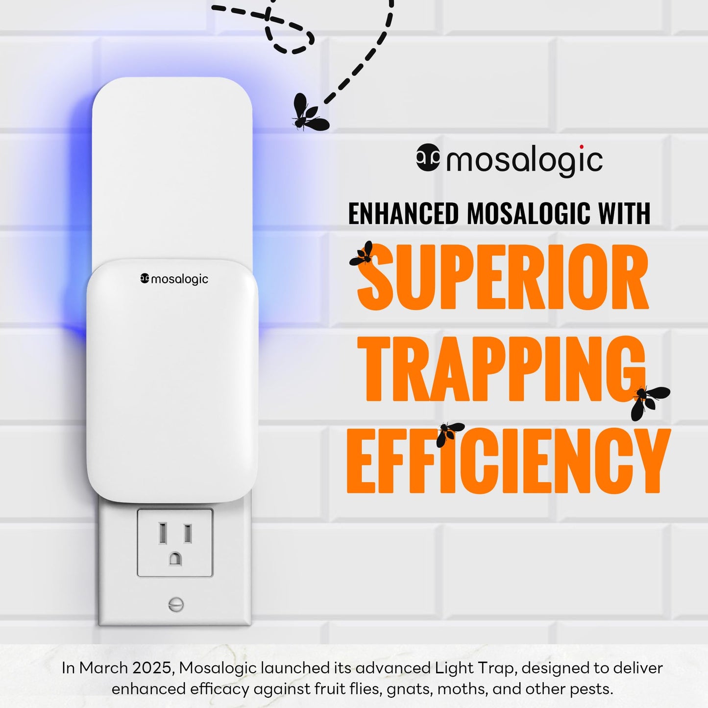 Mosalogic Fruit Fly Traps for Indoors Gnat Trap for House Indoor-600 Sqft Protection Area UV Fly Insect Trapper for Fruit Flies,Gnat,Mosquito,and Other Flying Insect Plug in Bug Zapper Killer White