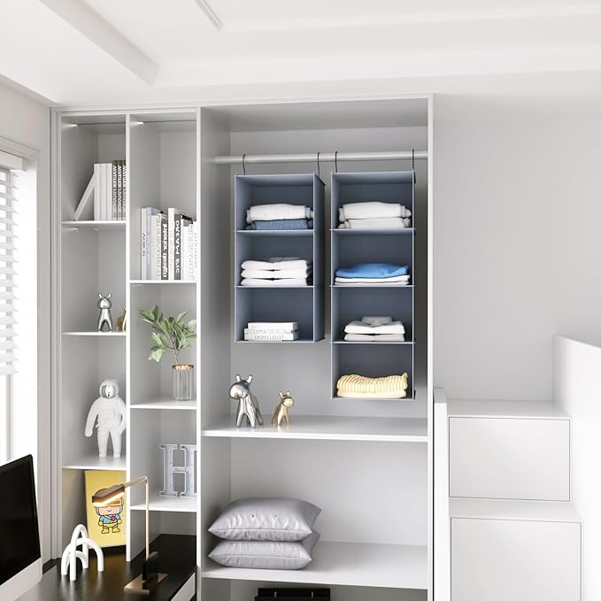 Hanging Closet Organizer and Storage 3-Shelf, Easy Mount Foldable Hanging