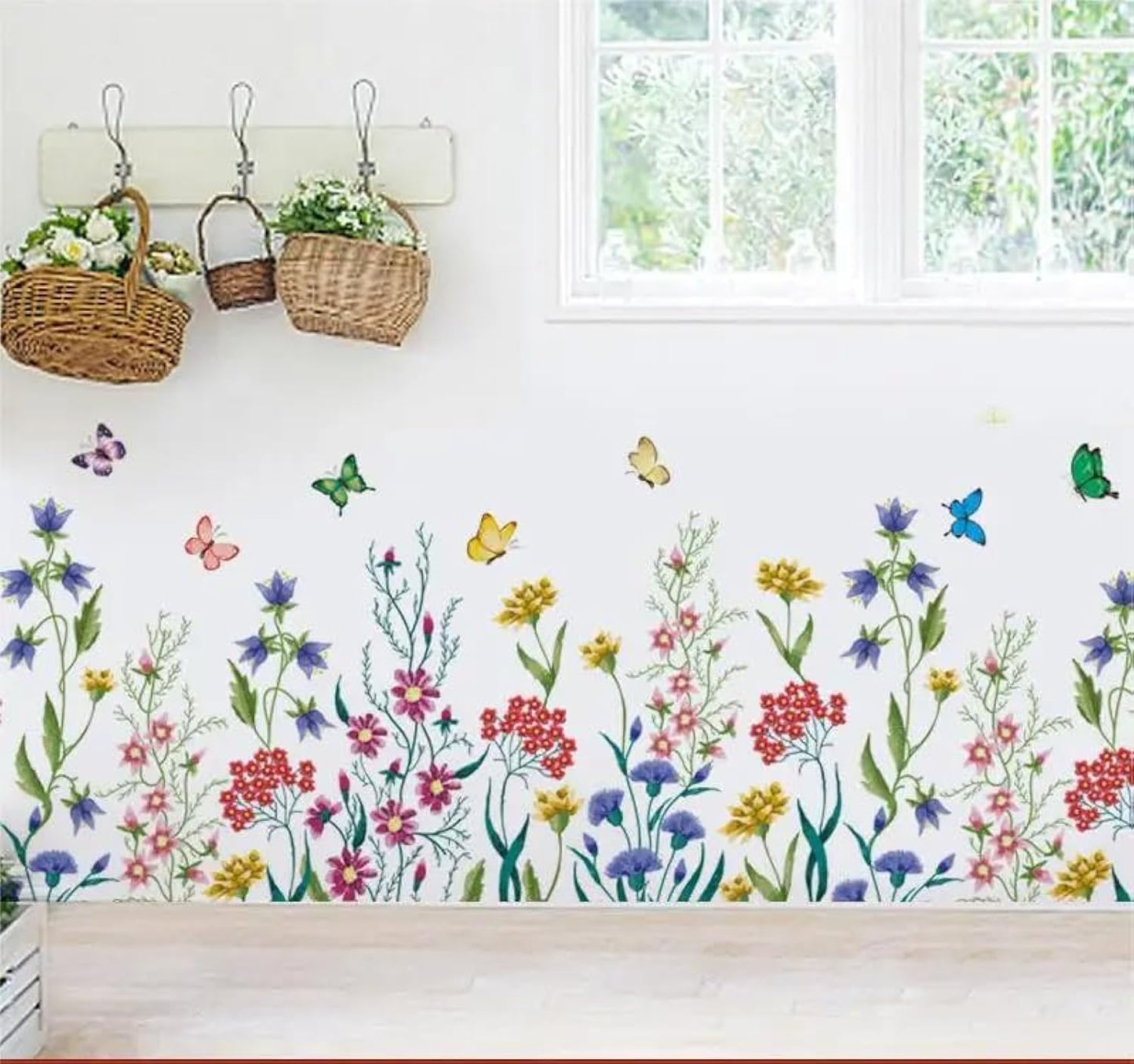 STICKER UNIVERSE 12x70 Inch Set - Flower Plants Butterflies Wall Stickers for Wall Decor, Self Adhesive Vinyl for Home Wall Nursery and Kitchen Decor-Gift for Christmas, Birthday (Floral Design #3)