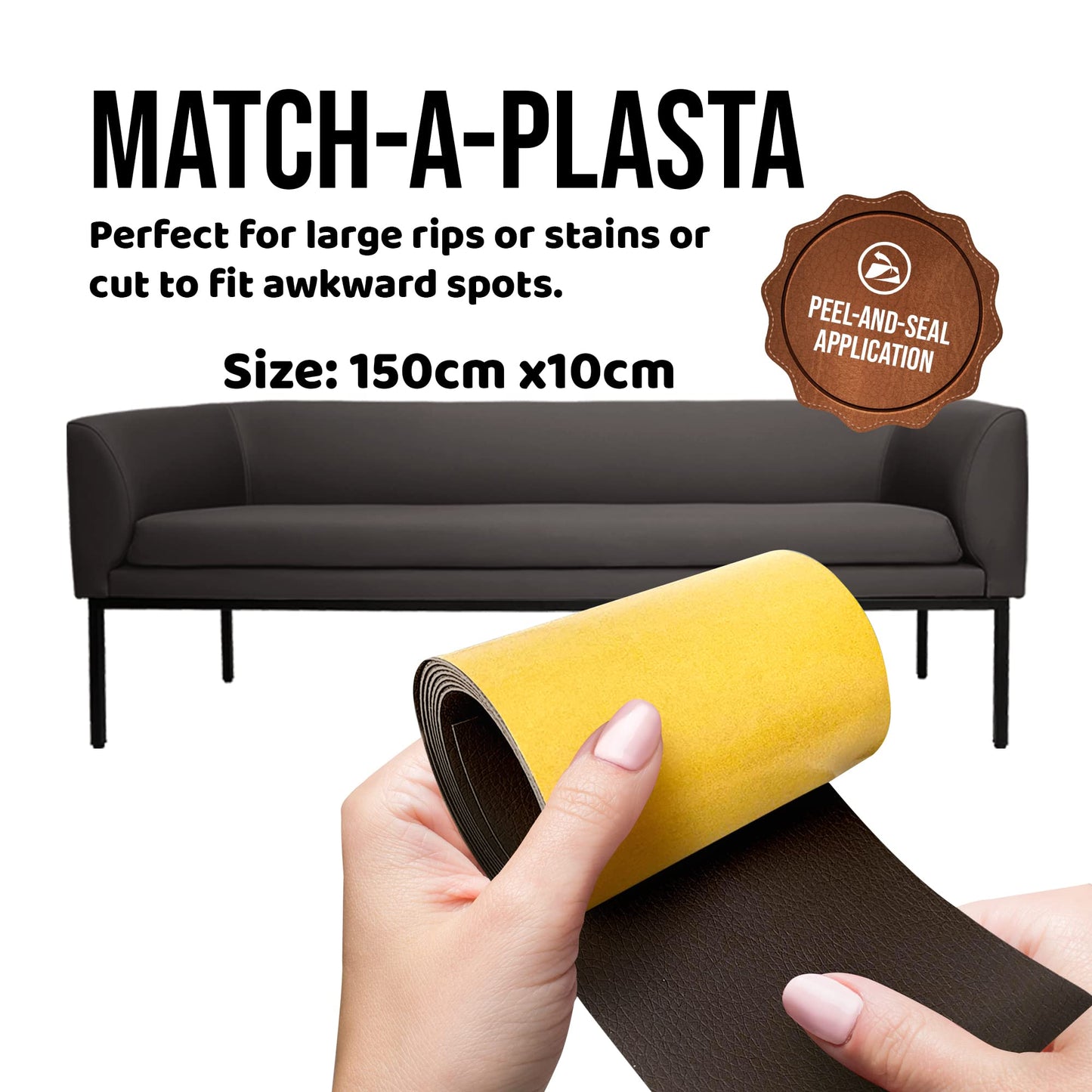 MastaPlasta Original Self-Adhesive Leather Repair Patch - Tan 150 x 10 cm (60 x 4in). Your Fast and Simple All-in-One Upholstery-Quality Leather Repair Kit for Sofas, Car Seats, Bags & DIY