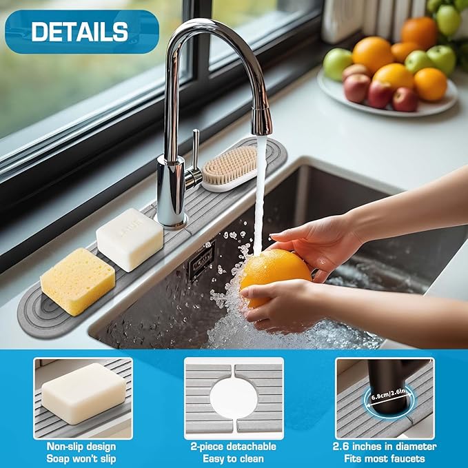 Light Gray-Oval 23.6" Diatomite Kitchen Faucet Mat Stone Sink Tray – Quick