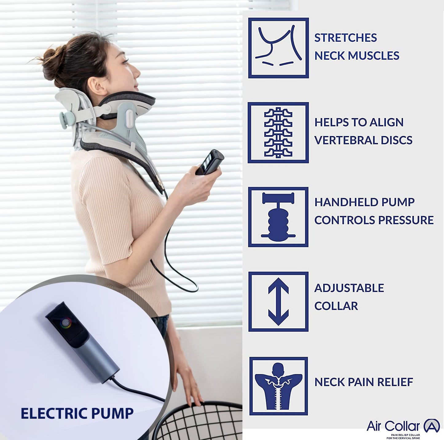 Neck Traction Device by Air Collar - Neck Stretcher - Cervical Traction Device - Neck & Shoulder Pain Relief - Stretcher Collar for Improved Spine Alignment - 2nd Generation (2nd Gen - Electric)