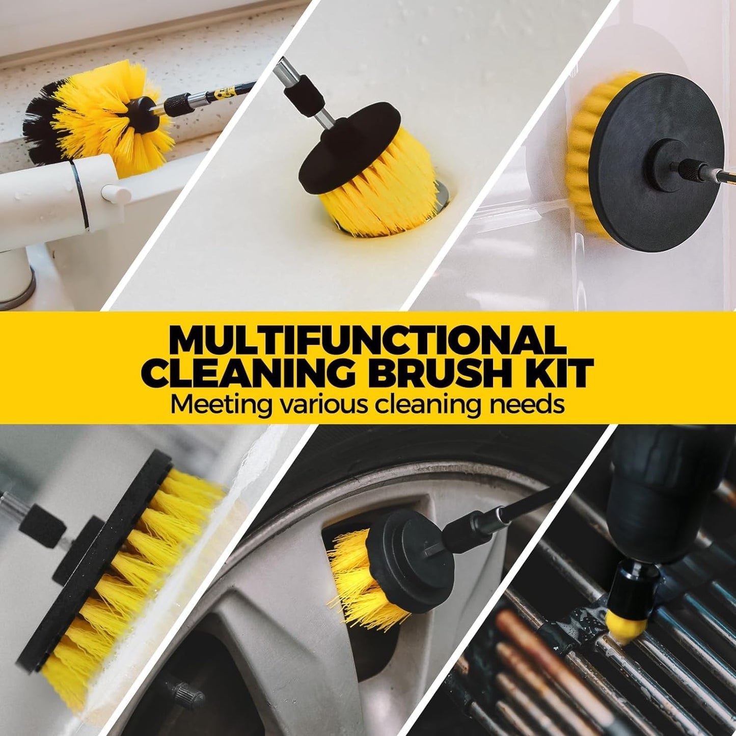 Holikme 20Pack Drill Brush Attachments Set, Scrub Pads & Sponge, Buffing Pads, Power Scrubber Brush with Extend Long Attachment, Car Polishing Pad Kit,Cleaning Supplies,Shower Scrub,Scratch Brushes
