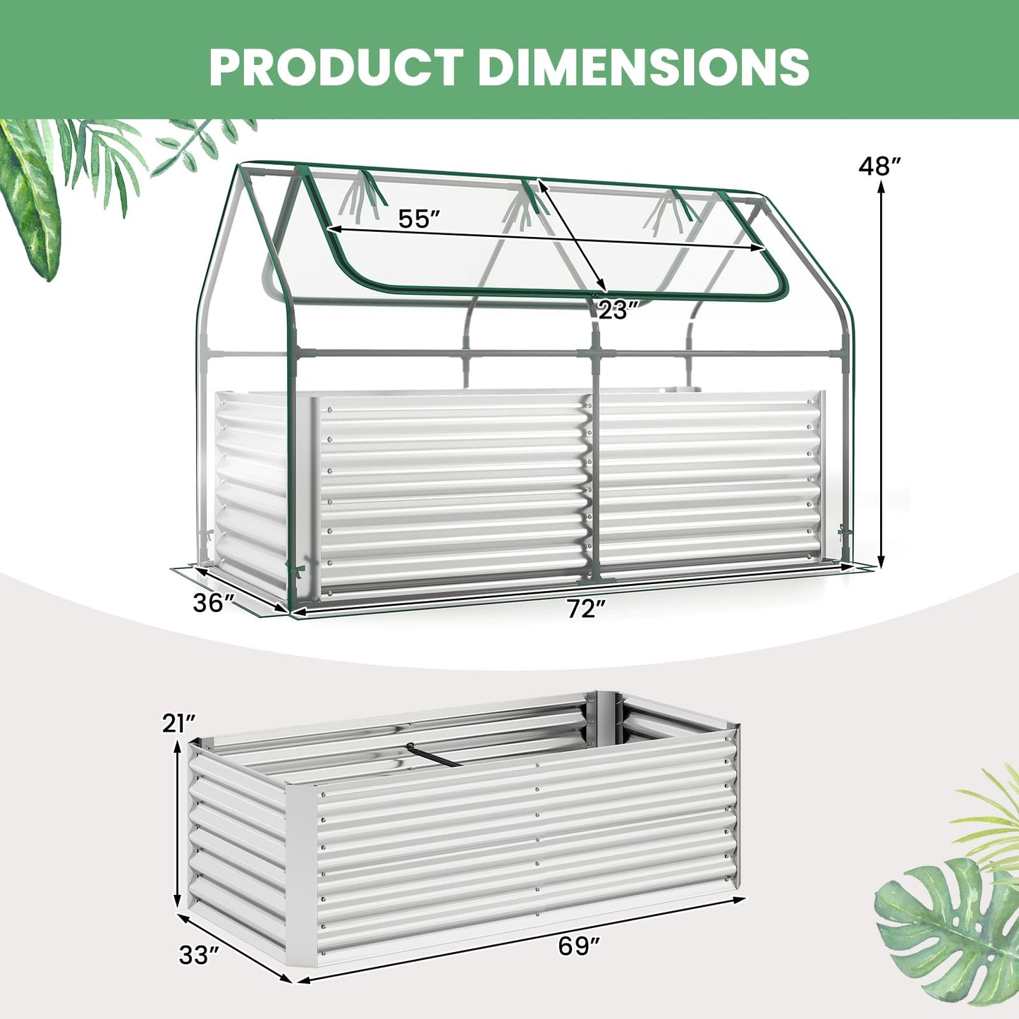 MAT EXPERT Raised Garden Bed with Cover, Mini Greenhouse Metal Planter Box w/PVC Cover, Roll-Up Windows & Mesh Screens, Outdoor Planter Box Kit for Vegetables, Flowers, Herbs (Silver, 72” x 36” x 48”)