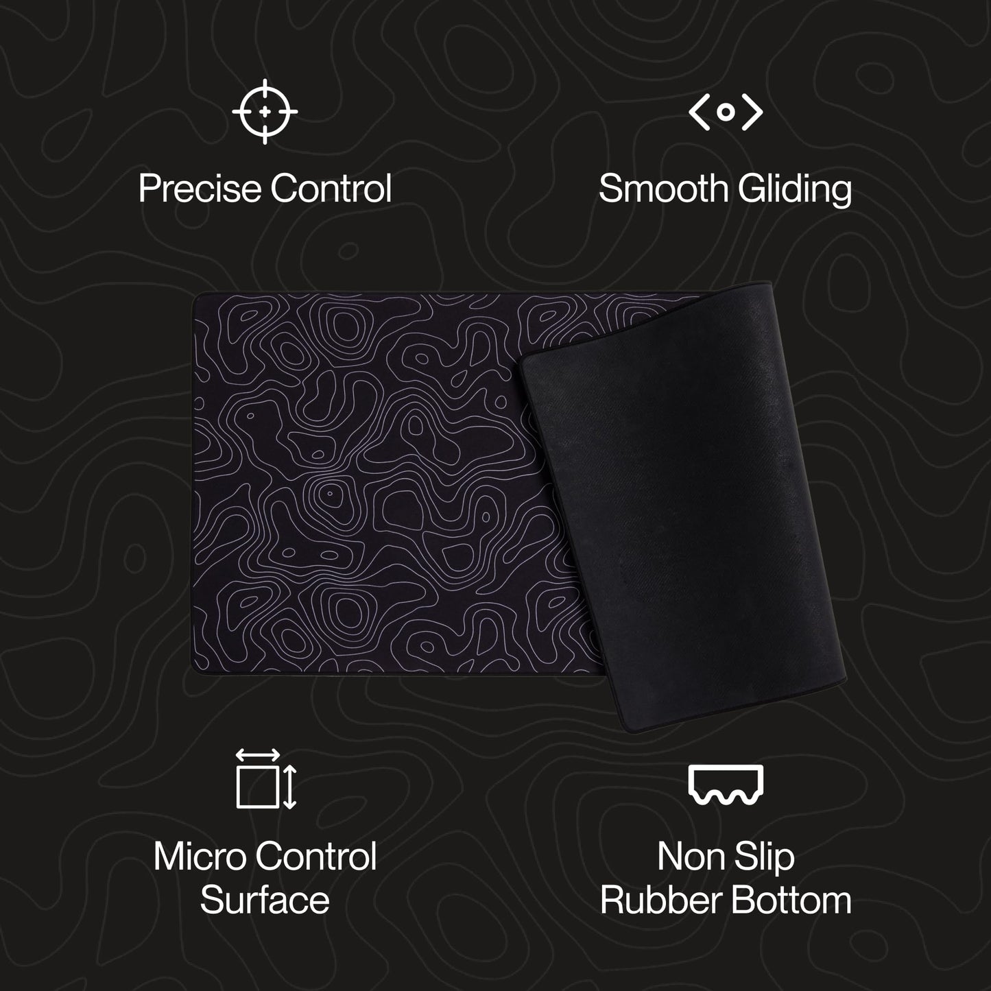 Higround BLACKICE XL Topograph Gaming Mousepad, Cool Medium Speed Desk Mousepad, Computer Mouse Mat, Flat Stitched Edge, Full Range of Motion, Non-Slip Rubber Base, Perfect for Gamers & Office Use