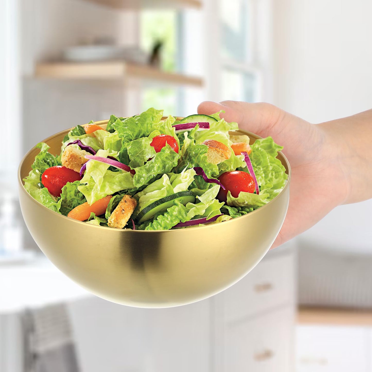 Luxshiny Stainless Steel Salad Bowl Set 2-Pack 5.90 Inch Multi-Functional Fruit Vegetable Storage Bowls with Smooth Rim for Home Kitchen Dining