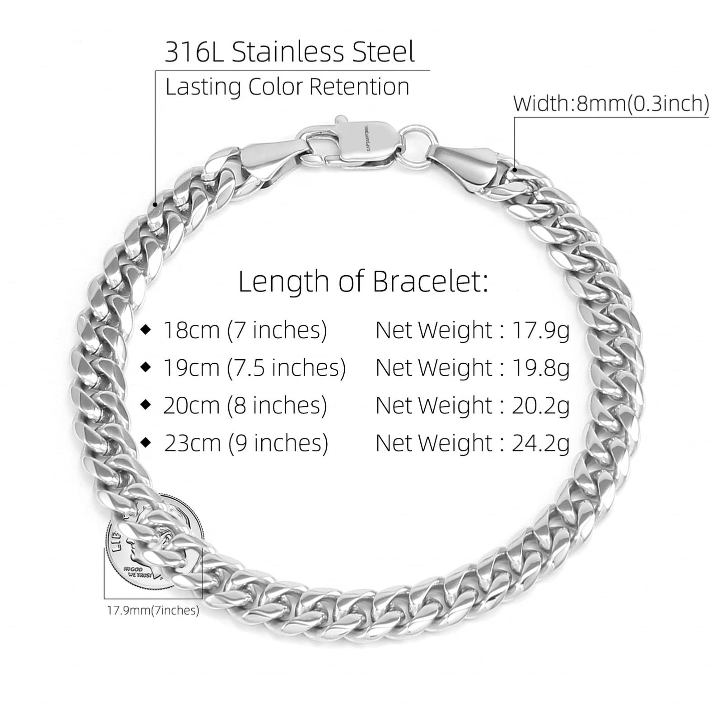 CaptainSteeL Cuban Bracelet for Men and Women, 7/7.5/8/9inch Stainless Steel Bracelet, Gold Plating/Stainless Steel Fashion Jewelry Bracelet, Holiday Gift with Flannel Bag