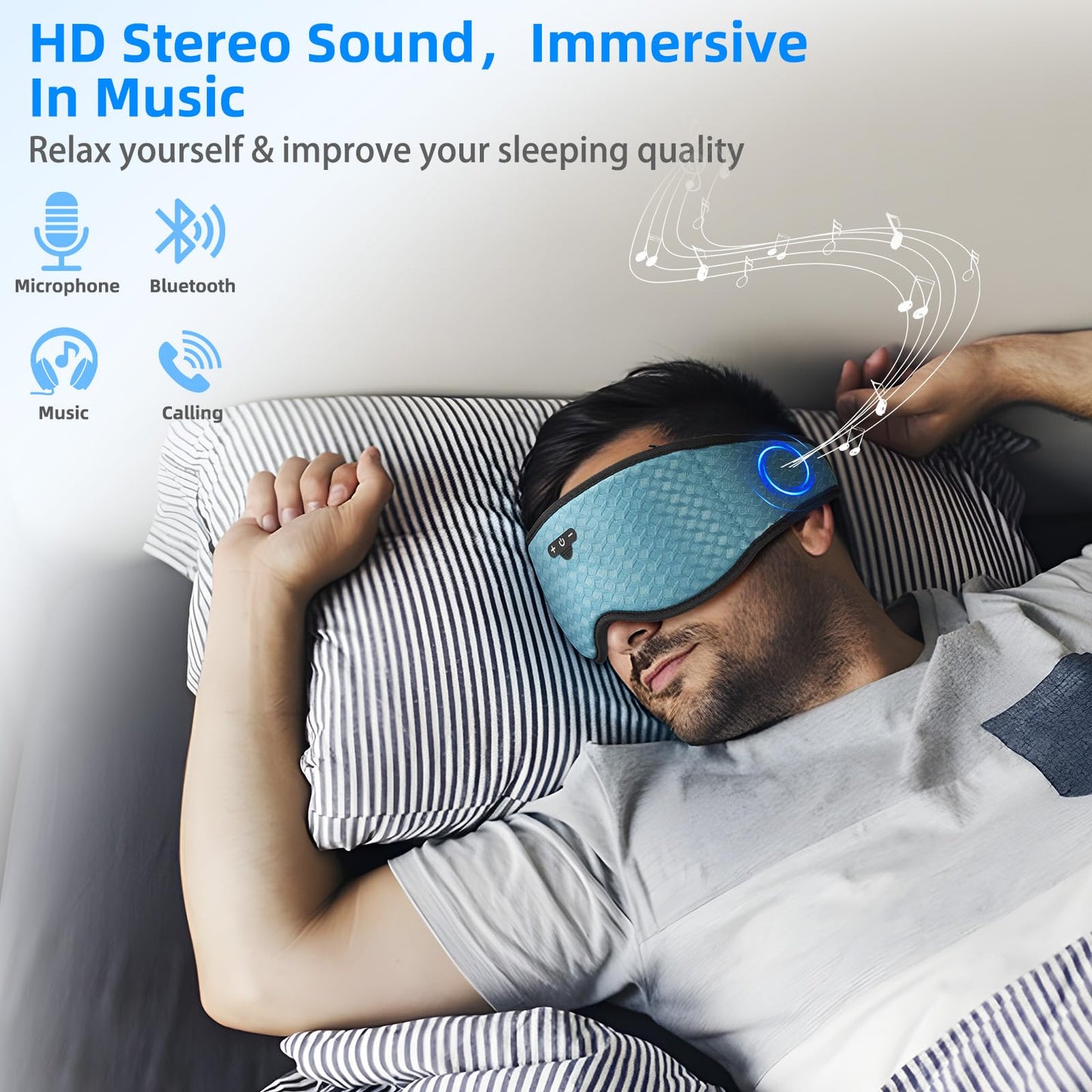3D Sleep Mask with Bluetooth Headphones, Sleeping Headphones for Side Sleepers, Zero Eye Pressure, Adjustable Sleep Eye Mask, Ultra-Thin Stereo Speakers Perfect for Sleeping-Peacock Blue