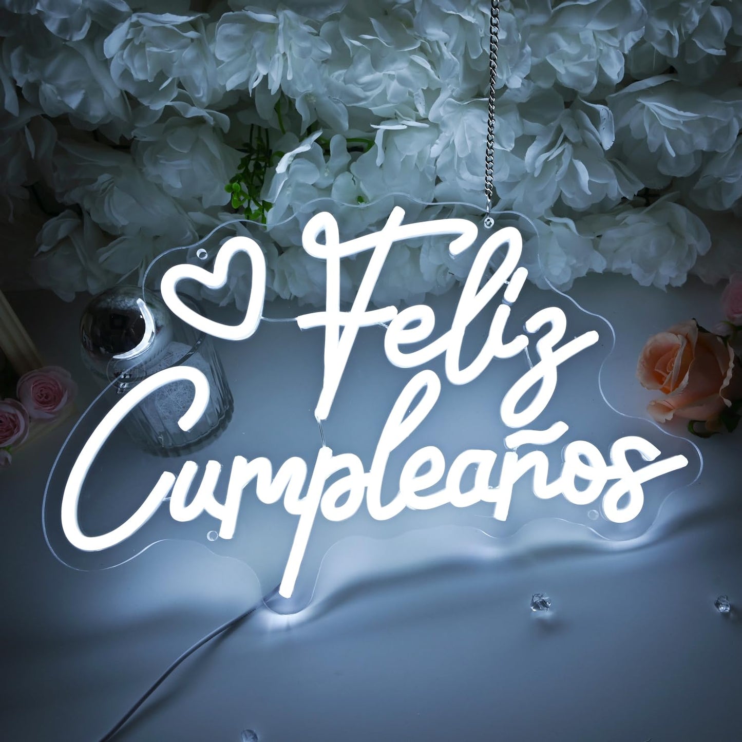 Planzo Feliz Cumpleaños Led Neon Sign Light Spinish Happy Birthday Heart Wall Sign Decor Fiesta Mexican Themed Birthday Party Backdrop Banner Gifts 15.75"x10.12" USB
