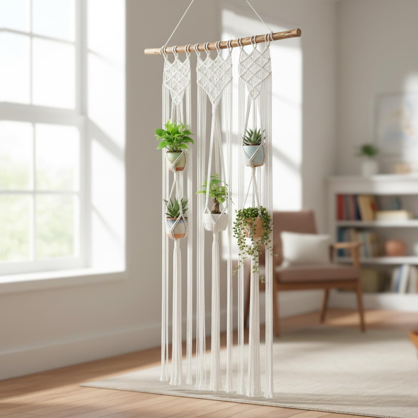 Thyle Macrame Plant Hanger Indoor Woven Boho Rope Decorative Flower Pot Hanging Holder Bohemian Plants Floating Shelves Decor Organizer for Bathroom Bedroom Wall Display Spring Gift (Excluding Pole)