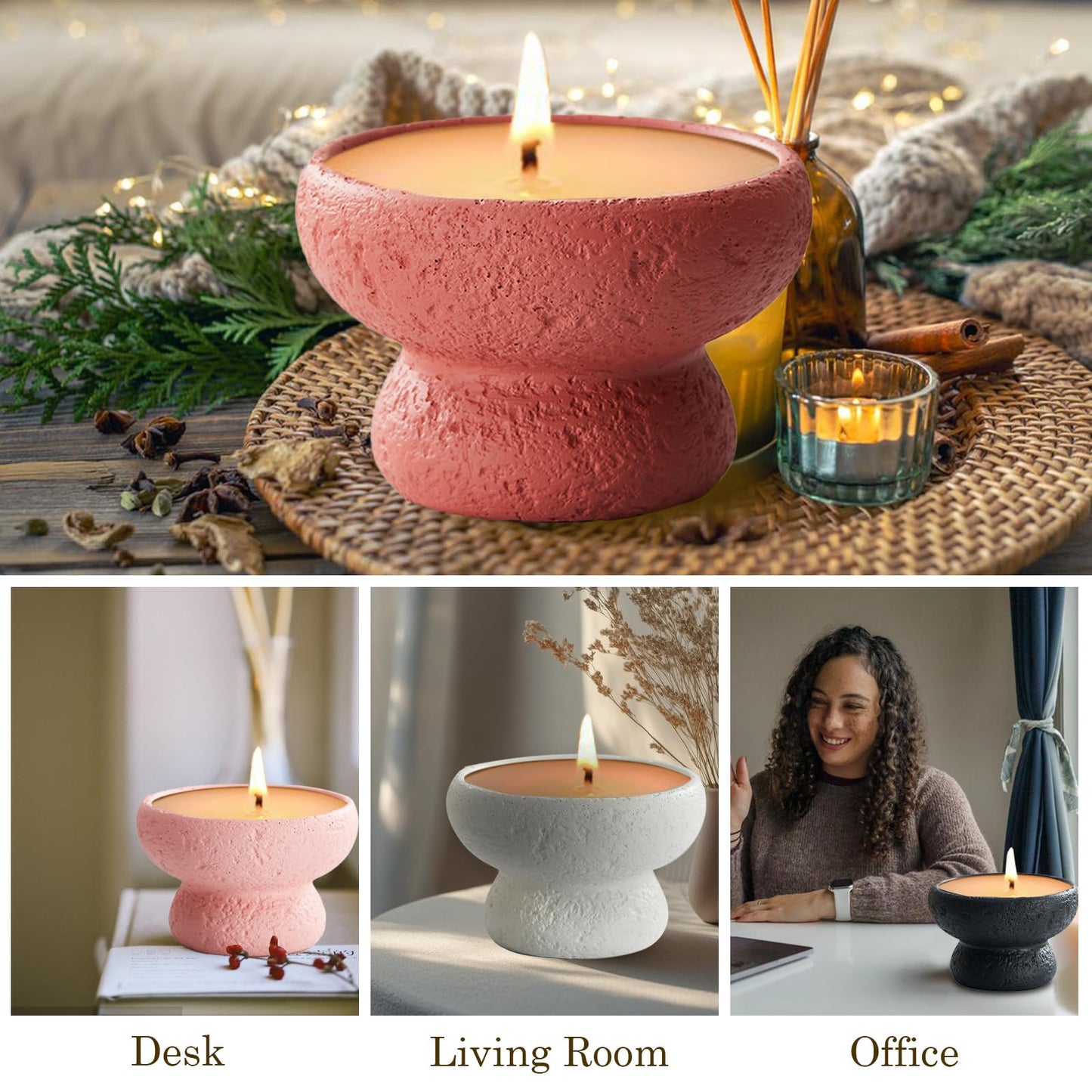 Mini Cement Candle Holder with Volcano Stone Design - Elegant Tealight Holder for Romantic Atmosphere, Perfect for Table Centerpieces & Home Décor (Pink)