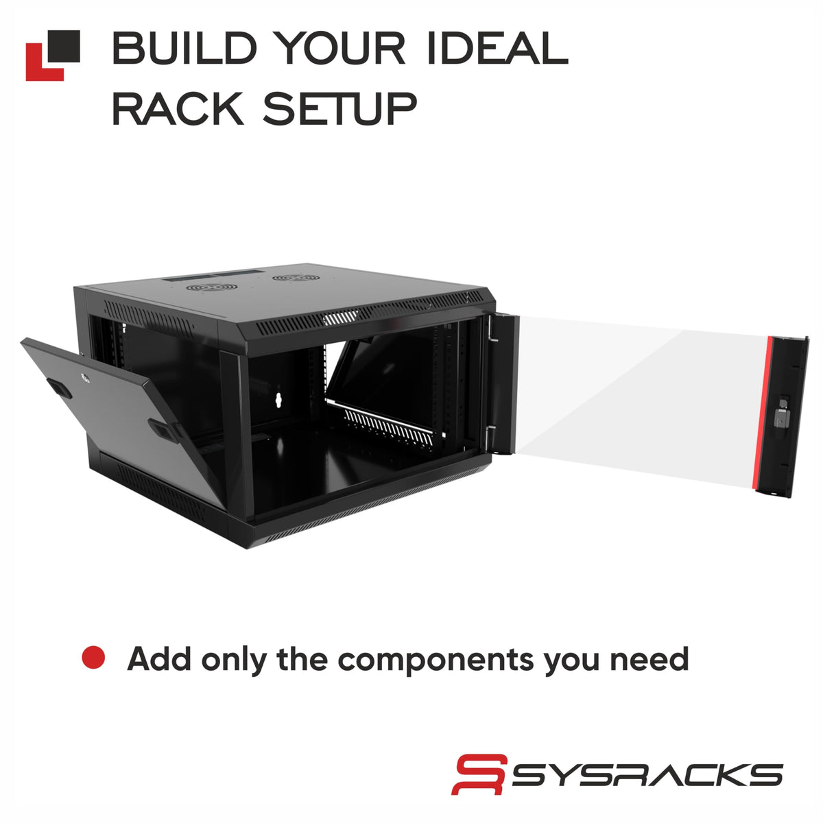 Sysracks 6U Wall Mount Server Rack Cabinet, 19” Network Enclosure, 24” Deep, Locking Glass Door, Custom-Ready IT Rack