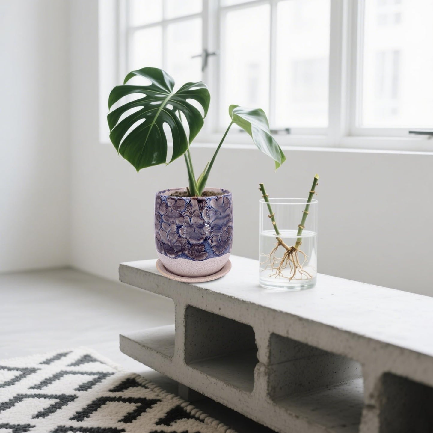 Chralji GIFTWARE 6 in Ceramic Plant Pot with Saucer,Indoor Plant Pot for Plants, Flower Pot with Drainage,Reactive Glaze Grey