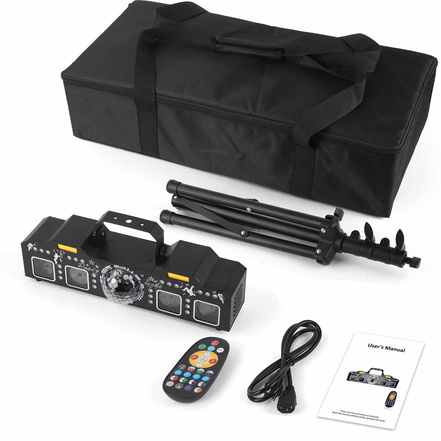 ENDYSHOW DJ Light with Stand,7IN1 DJ Disco Party Light with Stand&Carry Bag RGB Par Lights,Rotating Ball,Strobe,UV Lighting by DMX Sound Activated Remote Control for Parties Gig Bar Stage