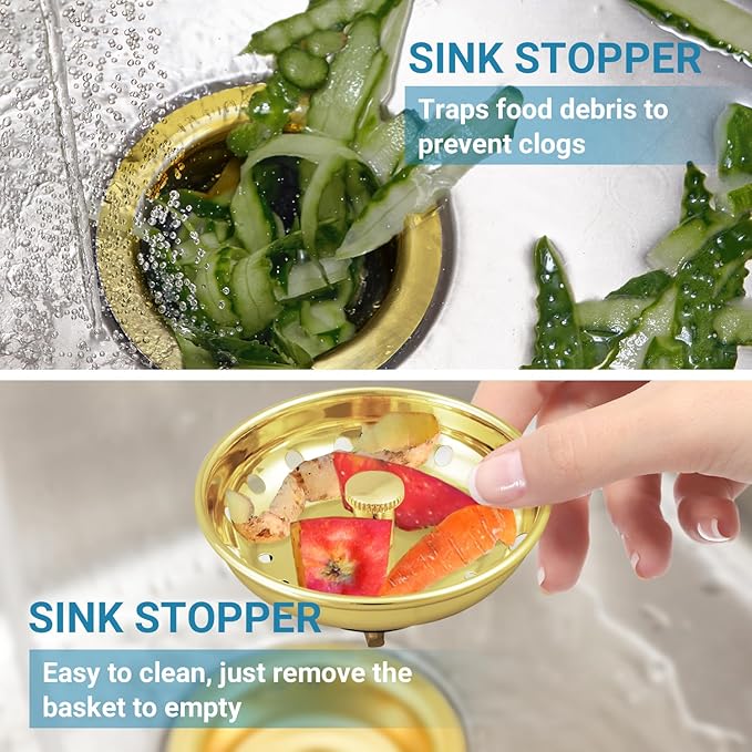 KONE Sink Drain Strainer Gold Sink Stopper and Strainer Stainless Steel Kitchen