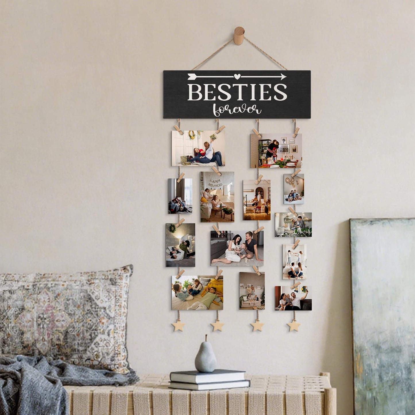 ELMCH Bestie Picture Frame Photo Hanging Display with Clips, Bestie Gifts for Women, Gifts for Besties Best Friends, Besties Forever Picture Board Photo Holder for Wall Decor
