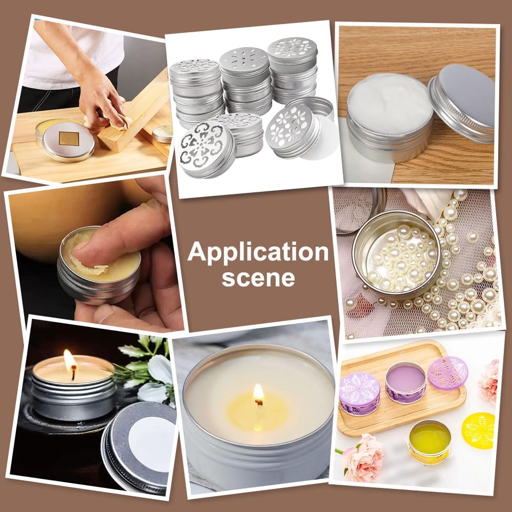 PH PandaHall 12pcs Air Freshener Tins 3 Style Scent Beads Container 2 Ounce Aluminium Metal Container Empty Storage Tins with Hollow Lids for Aromatherapy Air Freshener Travel Storage 2.68x1.36 inch