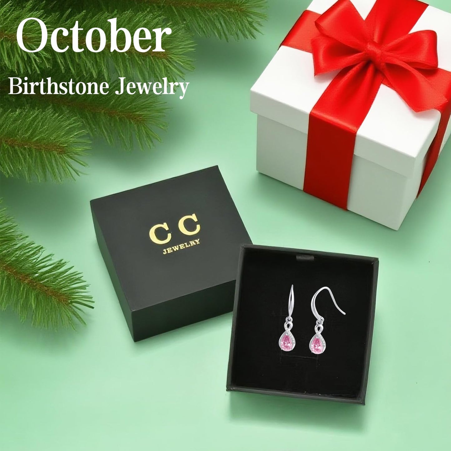 Infinity Birthstone Earrings 18K White Gold Plated 925 Sterling Silver Teardrop Infinity Drop Dangle Earrings October Birthstone Jewelry Birthday Gifts for Women Her Mother Wife