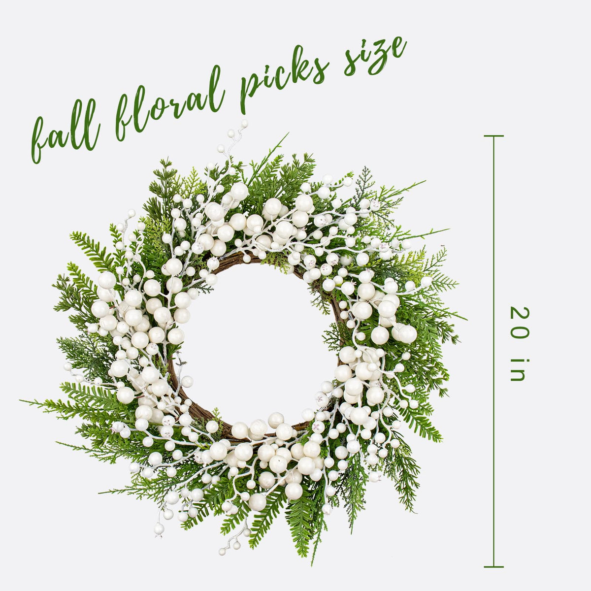 FloralElegance Artificial Winter Wreath 20 Inch White Berry Wreath Winter Wreaths for Front Door with Holly Berries for Xmas Winter Holidays
