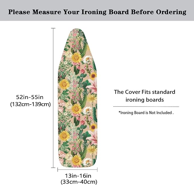 Cactus Ironing Board Cover, Heat Reflective and Stain Resistant 15x54 Thick