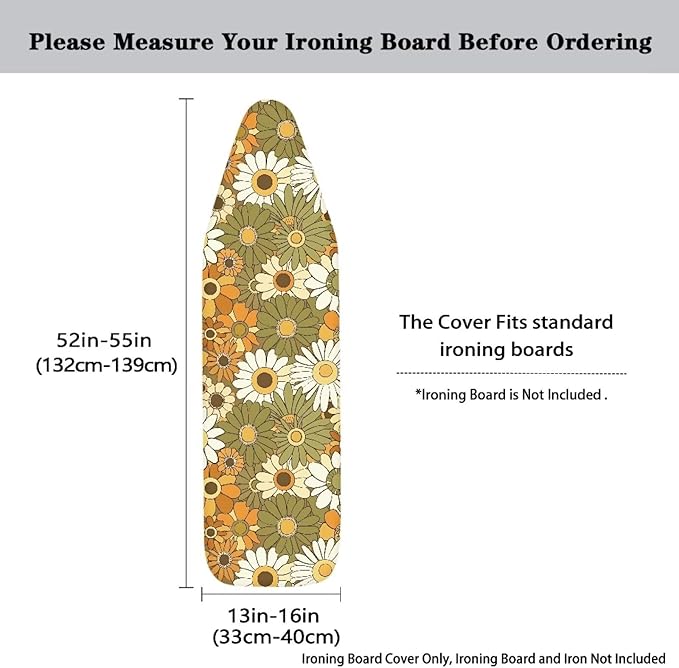 Green Hippie Floral Standard Ironing Board Cover Heat Reflective Ironing Mat