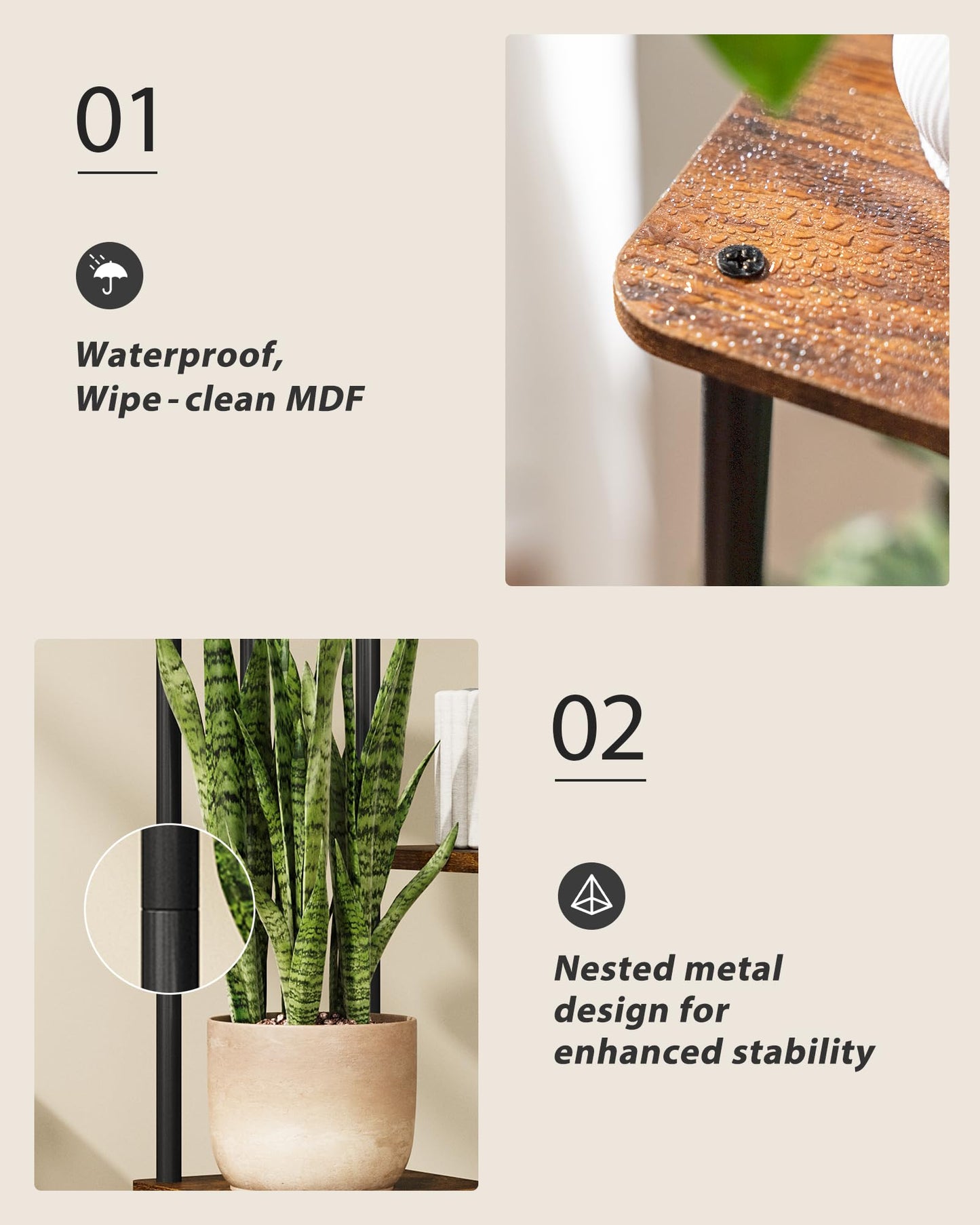 GENTINGBRO Tall Plant Stand Indoor 4 Tiered Plant Shelf for Multiple Plants Coner Shelf Stand Wood Plant Stand Metal Shelving for Living Room Bedroom Balcony Patio Brown Oak