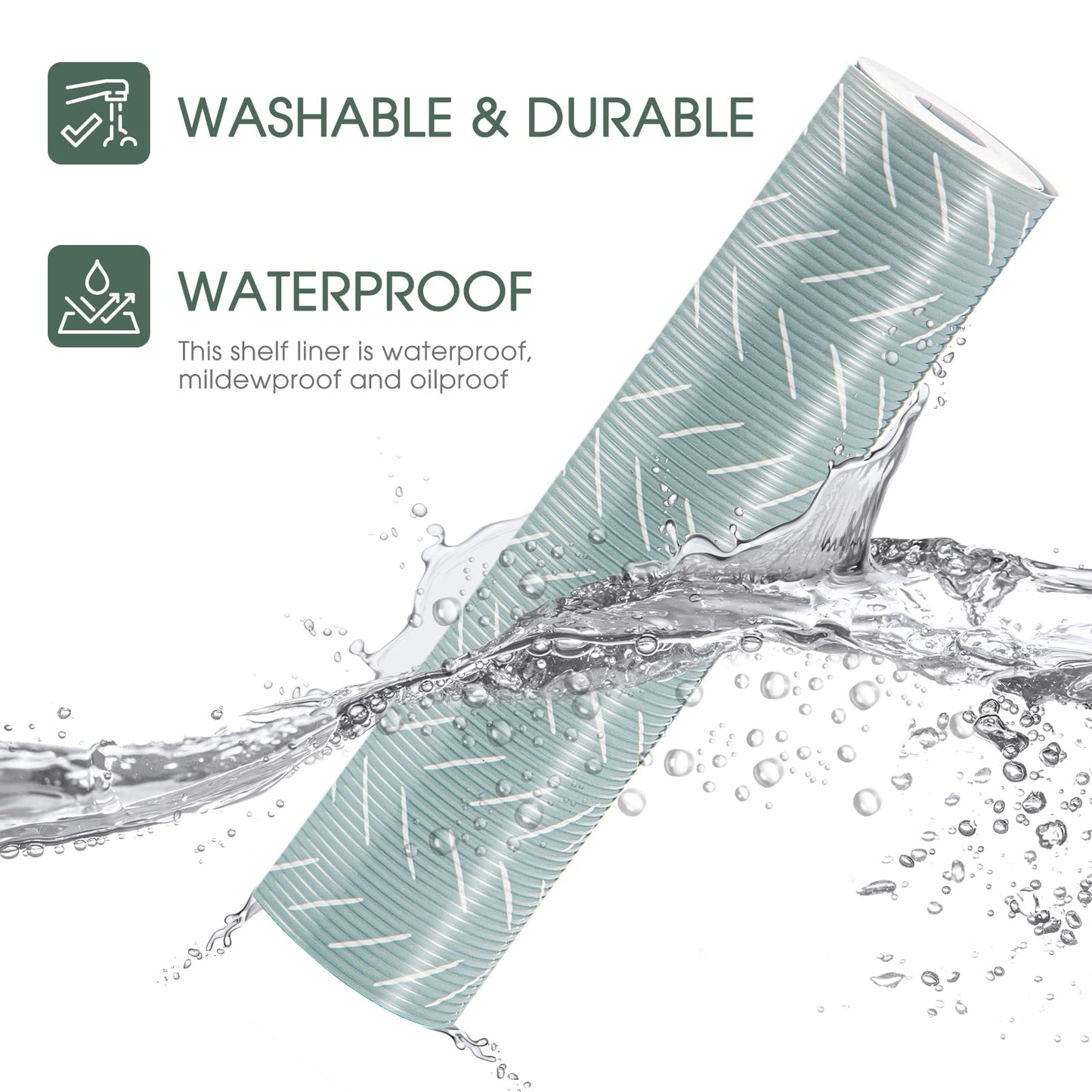 Glotoch Premium Non Slip Shelf Liner, Non Adhesive Drawer Liner, Waterproof Shelf Liners for Kitchen Cabinets, Drawer, Fridge, Wire Shelving, Pantry-17.5" X 360", Heavy Duty, Green Herringbone