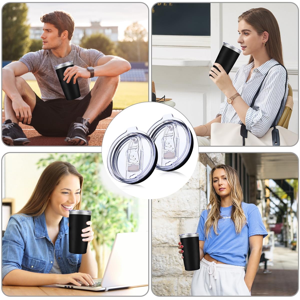 2 Pack 20 oz Replacement Lids Compatible for YETI 20 Stainless Steel Tumbler Travel Mug,Spill Proof Splash Resistant Silicone Sliding Covers,Straw Friendly, BPA Free