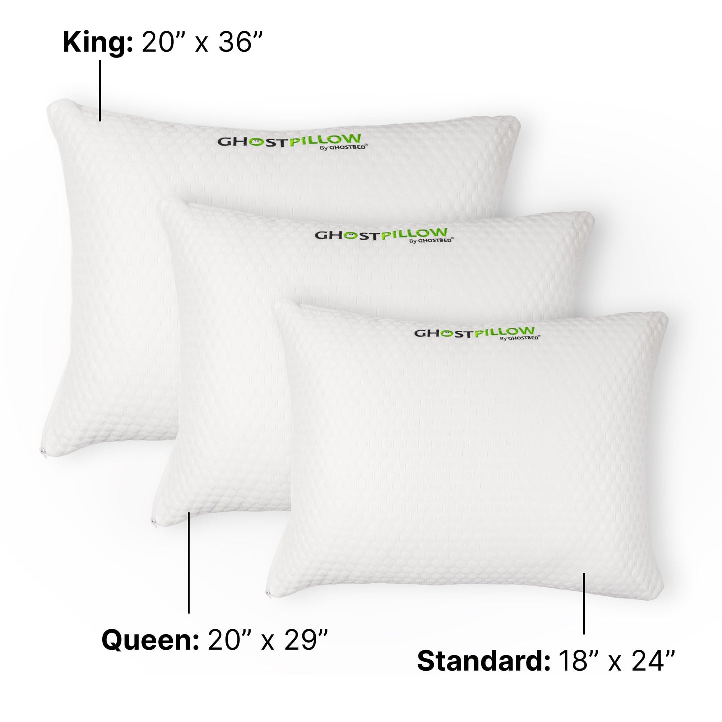 GhostBed Shredded Memory Foam Pillow with Adjustable Gel Memory Foam and Cooling Breathable Cover - Standard Size Shredded Memory Foam Pillows CertiPUR-US Certified 1-Pack