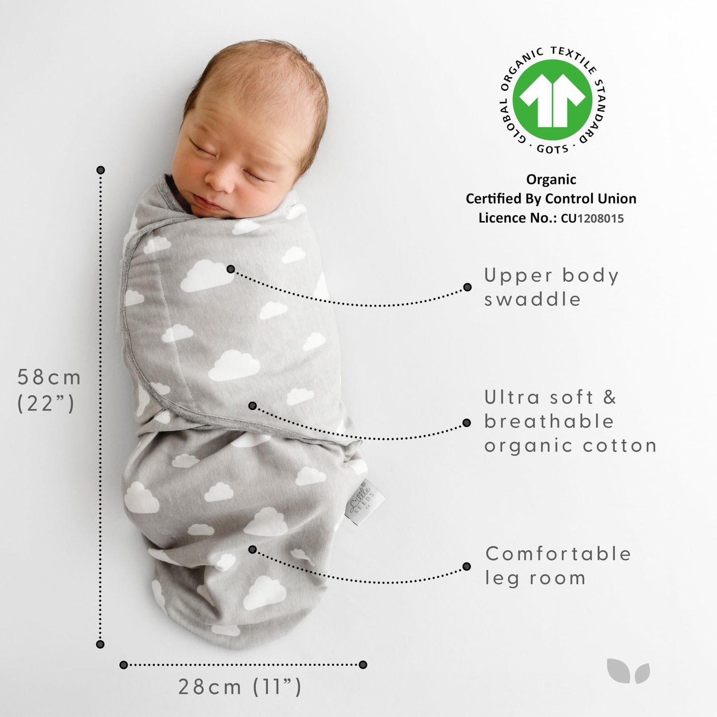 Little Seeds Swaddle Blanket 0-3 Months, 3-Pack Organic Cotton Baby Swaddles - Swaddles for Newborns Infant Boys & Girls, Soft & Snug Hip-Healthy Swaddling Blankets