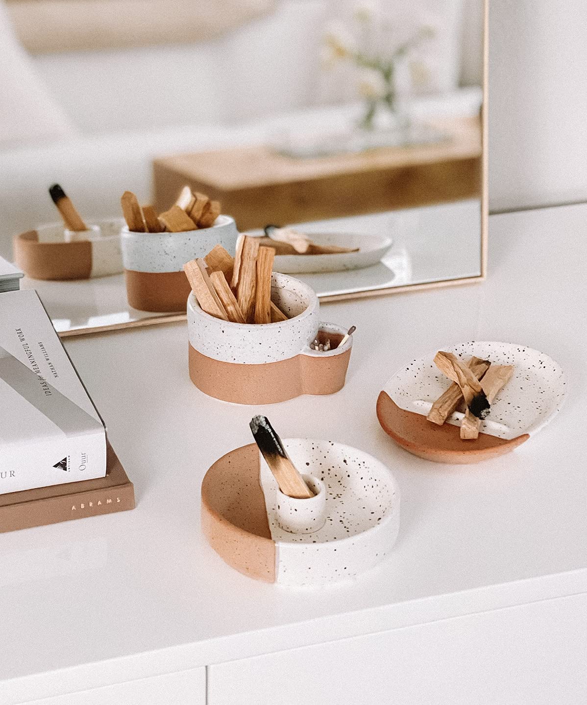Bursera Terracotta Ceramic Bowl, Tree Planted with Every Order, Decorative Bowl with Side Slot for Matches, Smudging Burn Bowl for White Sage, Palo Santo, Matchstick Holder, Form for Candles