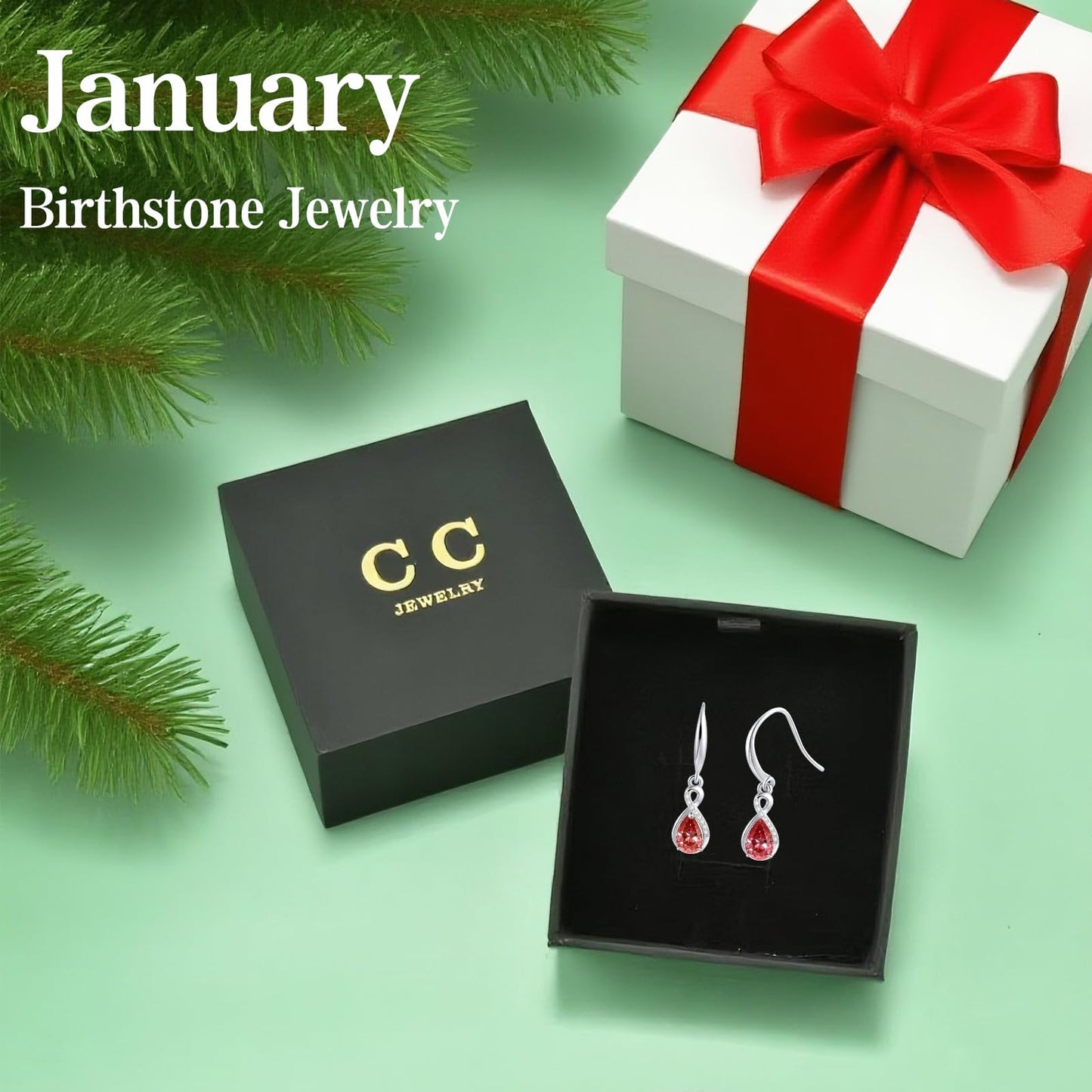 Infinity Birthstone Earrings 18K White Gold Plated 925 Sterling Silver Teardrop Infinity Drop Dangle Earrings Garnet Jewelry Birthday Gifts for Women Her Mother Wife
