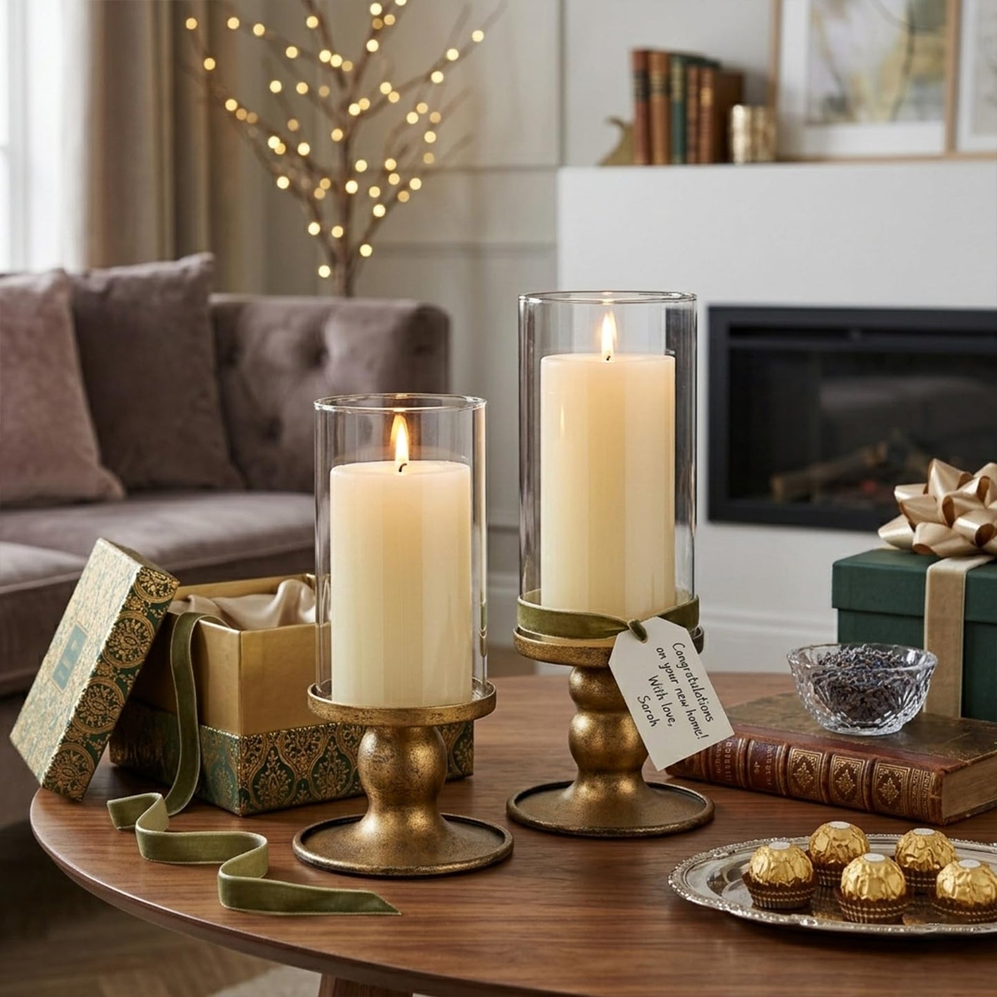 NITIME 2pcs Hurricane Candle Holder for Pillar Candles, Antique Brass Iron Candle Holders with Clear Glass Sleeve for Table Centerpieces, Pillar Candle Holders for Home, Wedding Decor