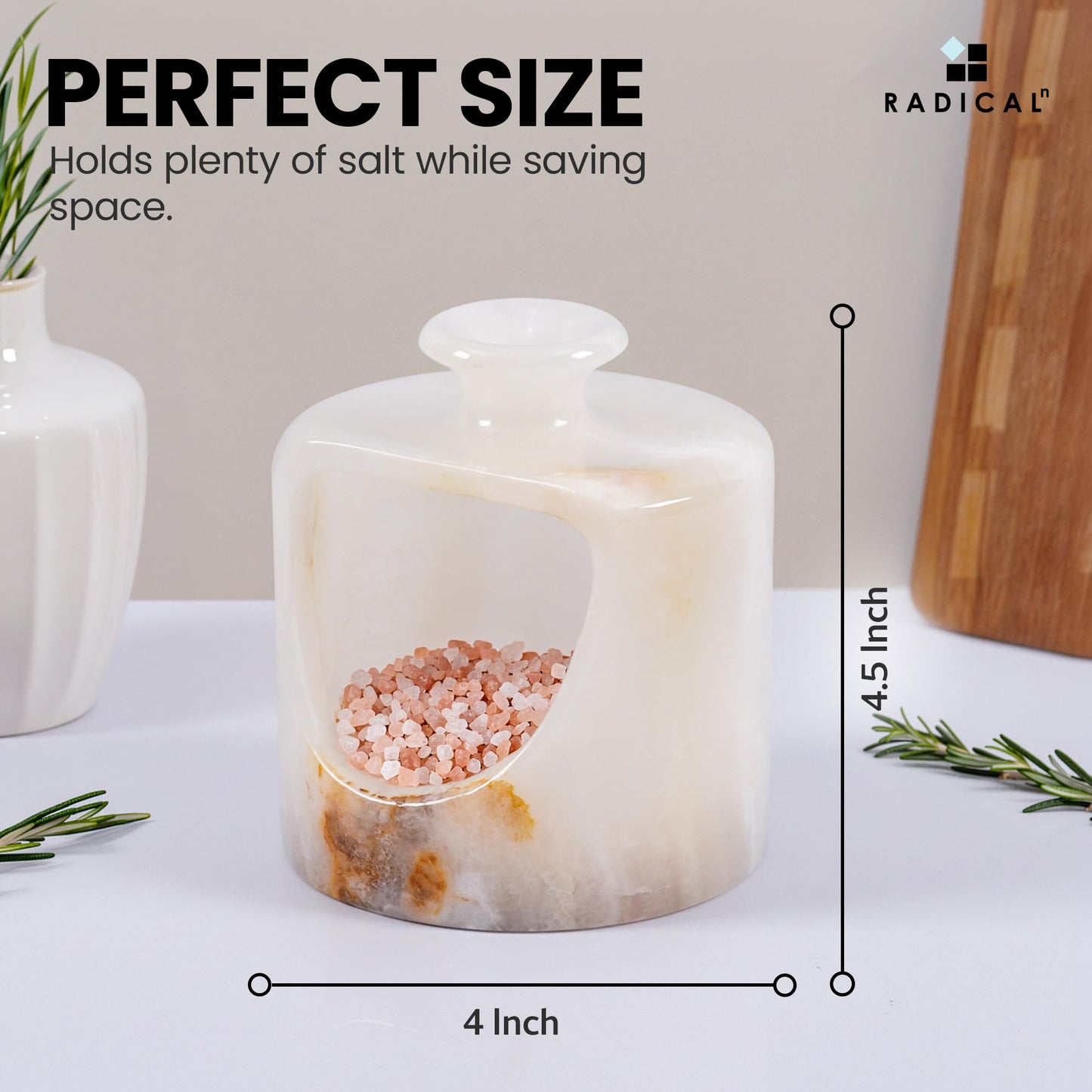 Radicaln Marble Salt Cellar 4.5" Inches White Onyx Handmade Salt & Spices Storage Container For Kitchen Countertop, Ideal Pig Salt Box, Salt Bowl & Spice Jar for Table Decor
