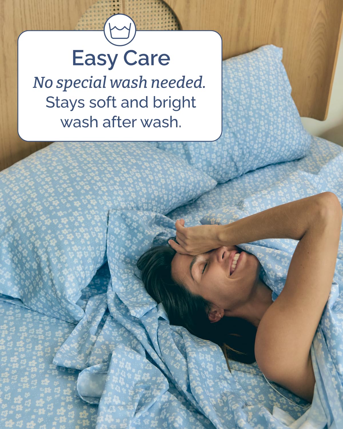 Floral Sheets - Blue Floral Bed Sheet Set - 1 Flat, 1 Fitted & 2 Pillowcases w/ Deep Pockets - Comfy, Wrinkle & Fade Free - Boho Botanical Bedding - Ultra-Soft, Breathable & Cooling - Full Size Set
