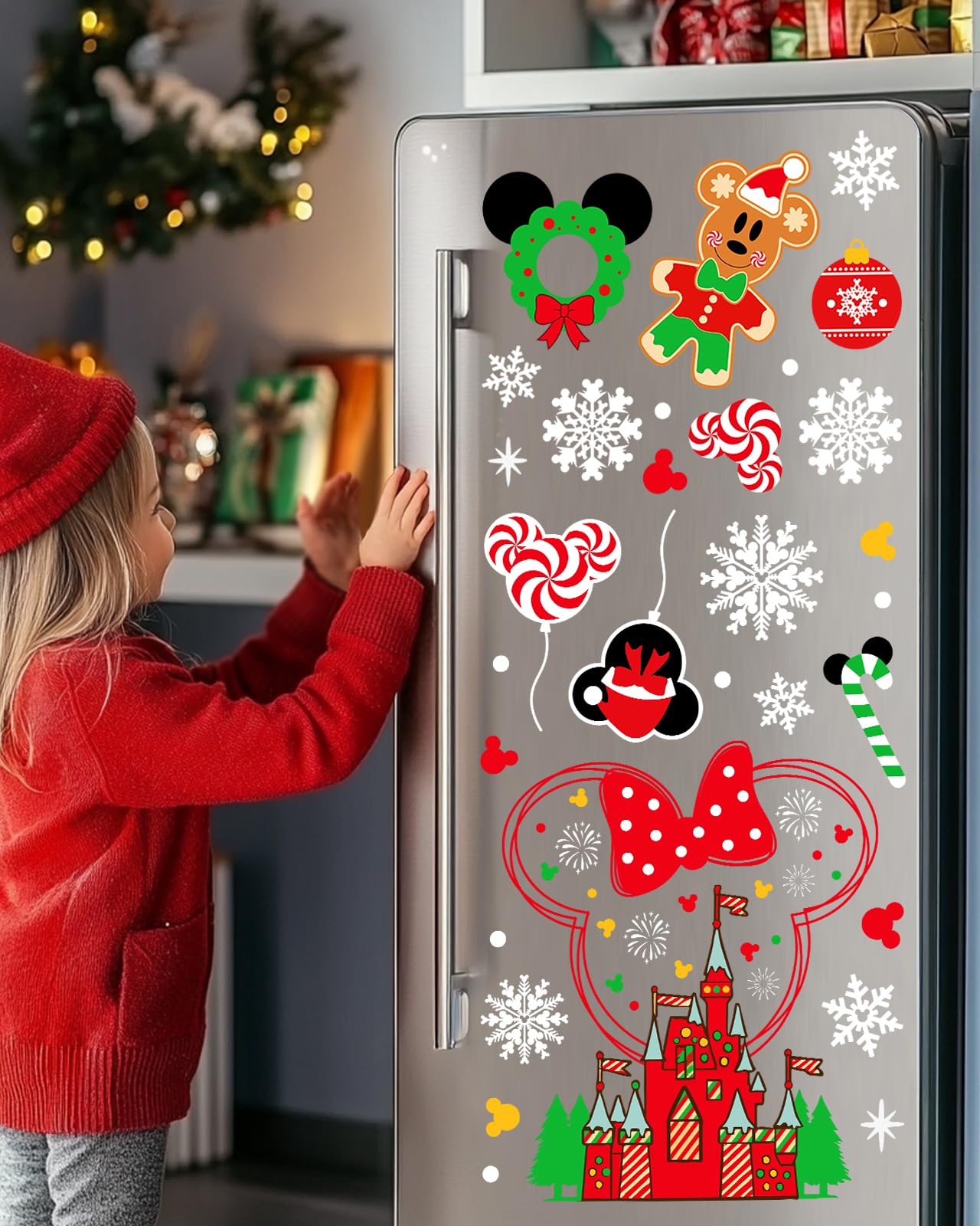 JMHACHY Christmas Window Clings - 9 Sheets 166 Pcs Cute Xmas Decorations for Winter Holiday Home Party, Santa Snowman Tree Snowflake Gingerbread Stickers for Glass, Double-Sided Static Window Decals