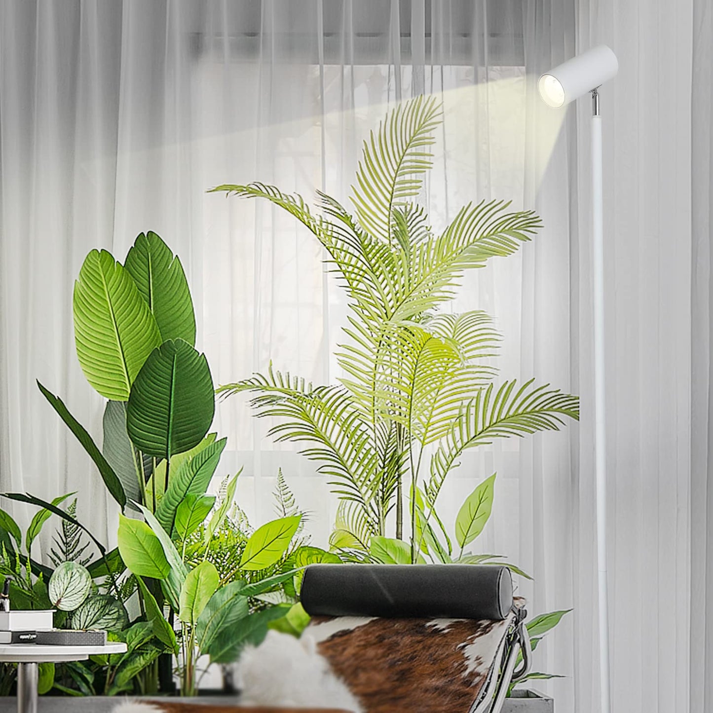 HMVPL White Grow Lights for Indoor Plants Full Spectrum,Tall Plant Light for Indoor Growing with 20W COB Plant Light Bulb,4/8/12H Timer,Led Growth Floor Lamp for Large Plant Seedling(6 Level Height)