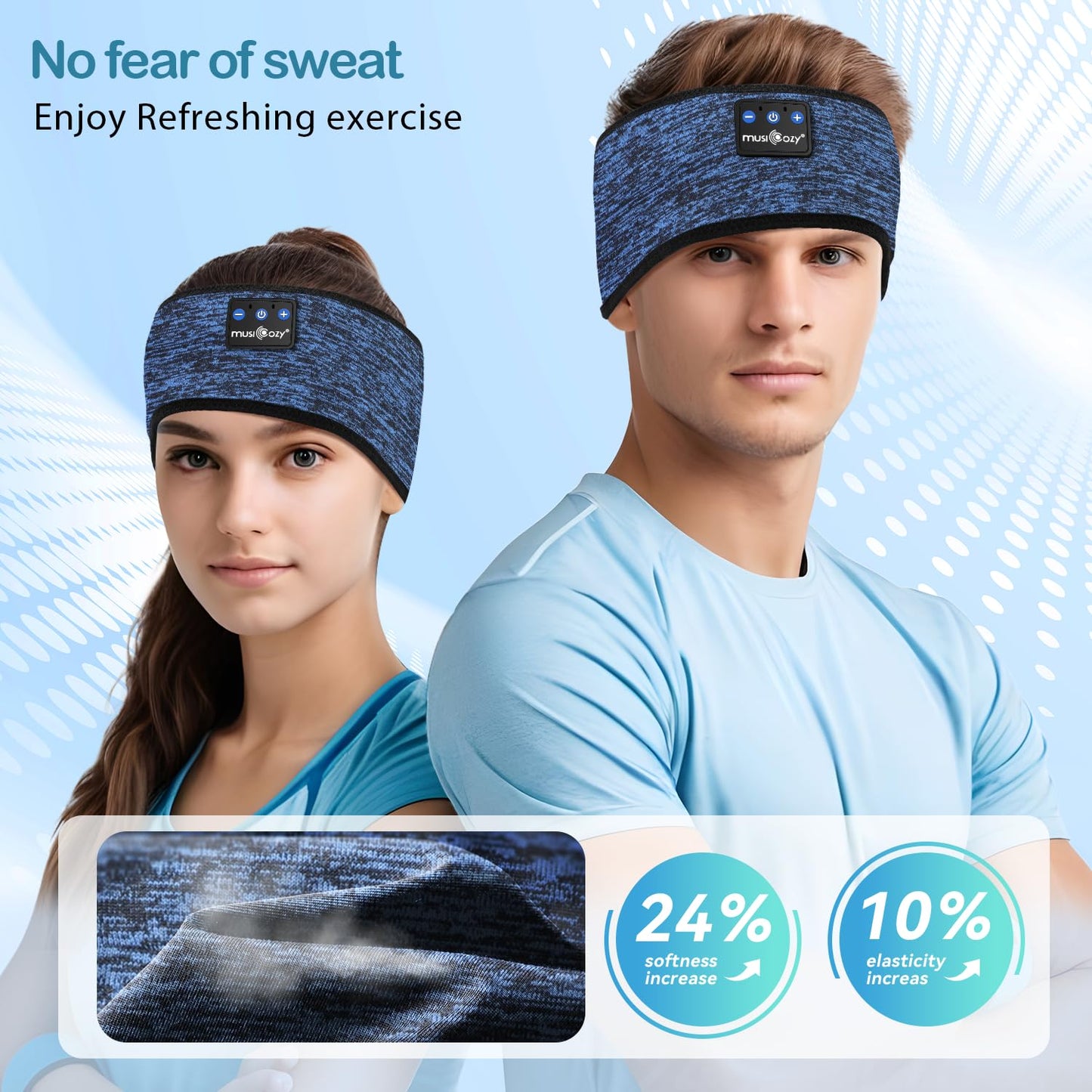 MUSICOZY Sleep Headphones Headband Bluetooth Soft Headphones for Sleeping & Sport with Thin Speakers,Wireless Music Earphones Tech Gifts for Men Women Teens Yoga Workout Fitness Relax Travel
